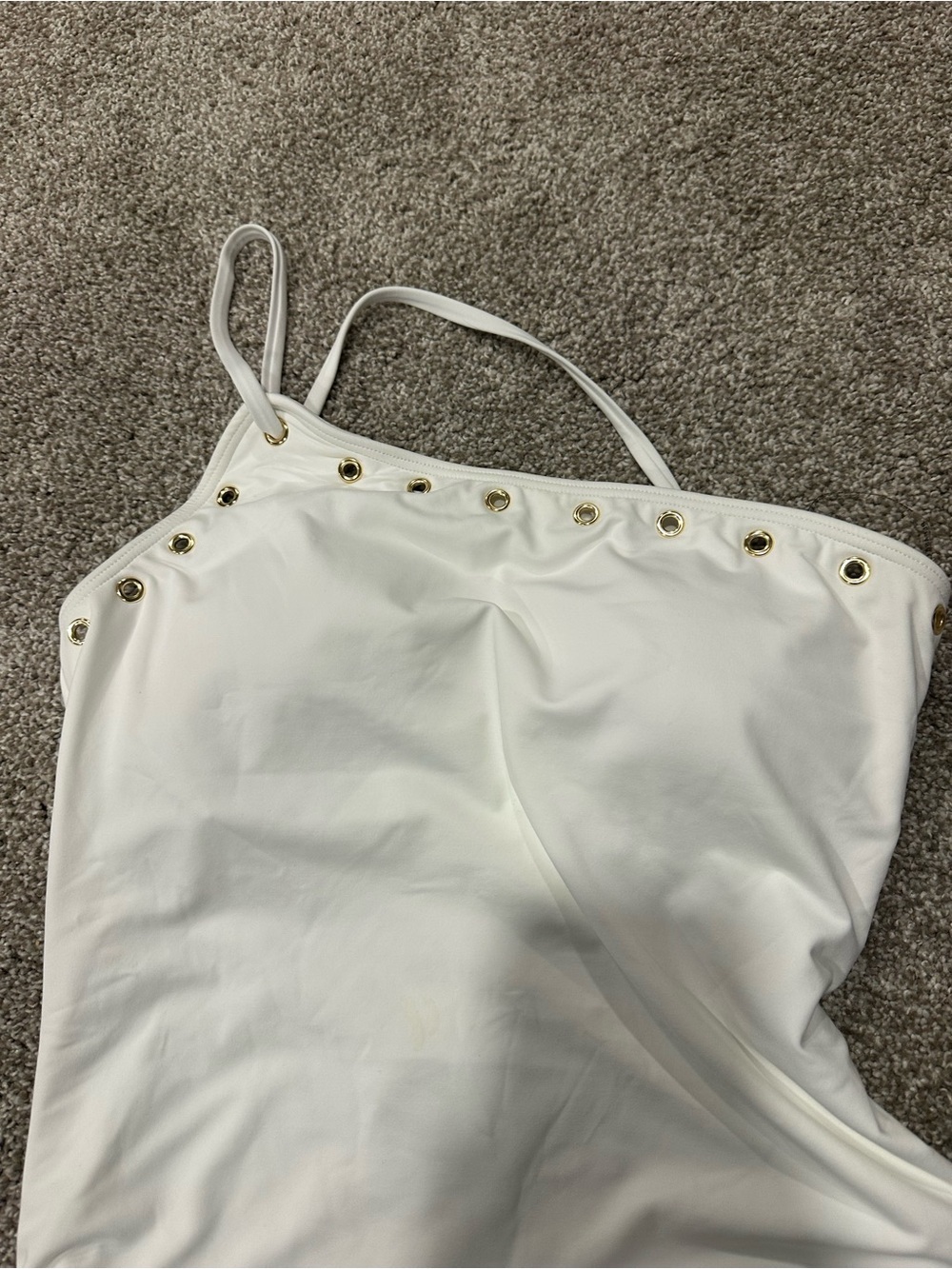 NWT Michael Kors White One Shoulder Swimsuit Size 14 Gold Grommets Cruise 2020 - Picture 2 of 5